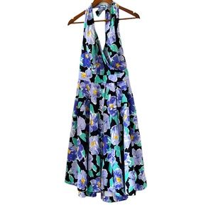 Unique Vintage NEW Black & Lilac Floral Print Halter Dress Size 1X/16